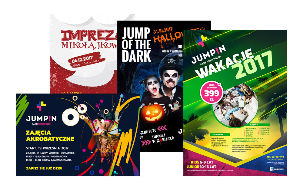 Projekty plakatów parku trampolin